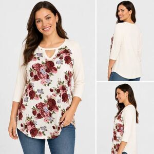 Absolutely Famous Floral Raglan Knit Top M